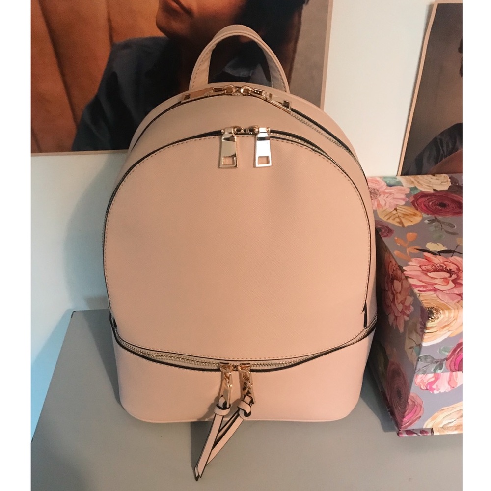 Large faux leather blush backpack
